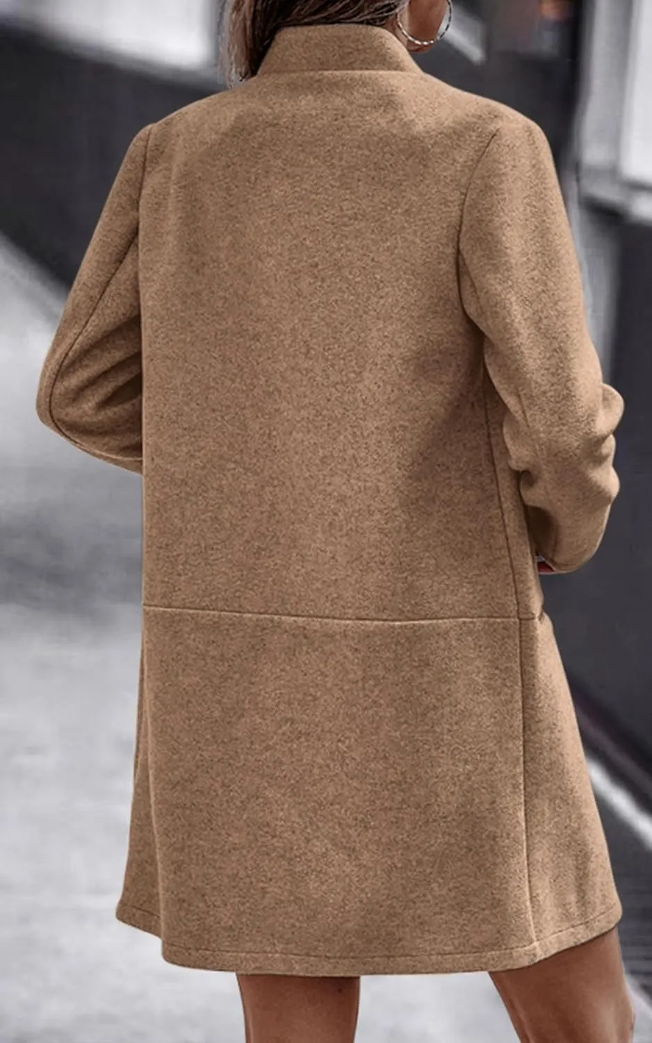 Angashion Women’s Coat, Long Sleeve Stand Collar Cardigan Mid-Long Open Front Outwear Overcoat with Zipper Pockets