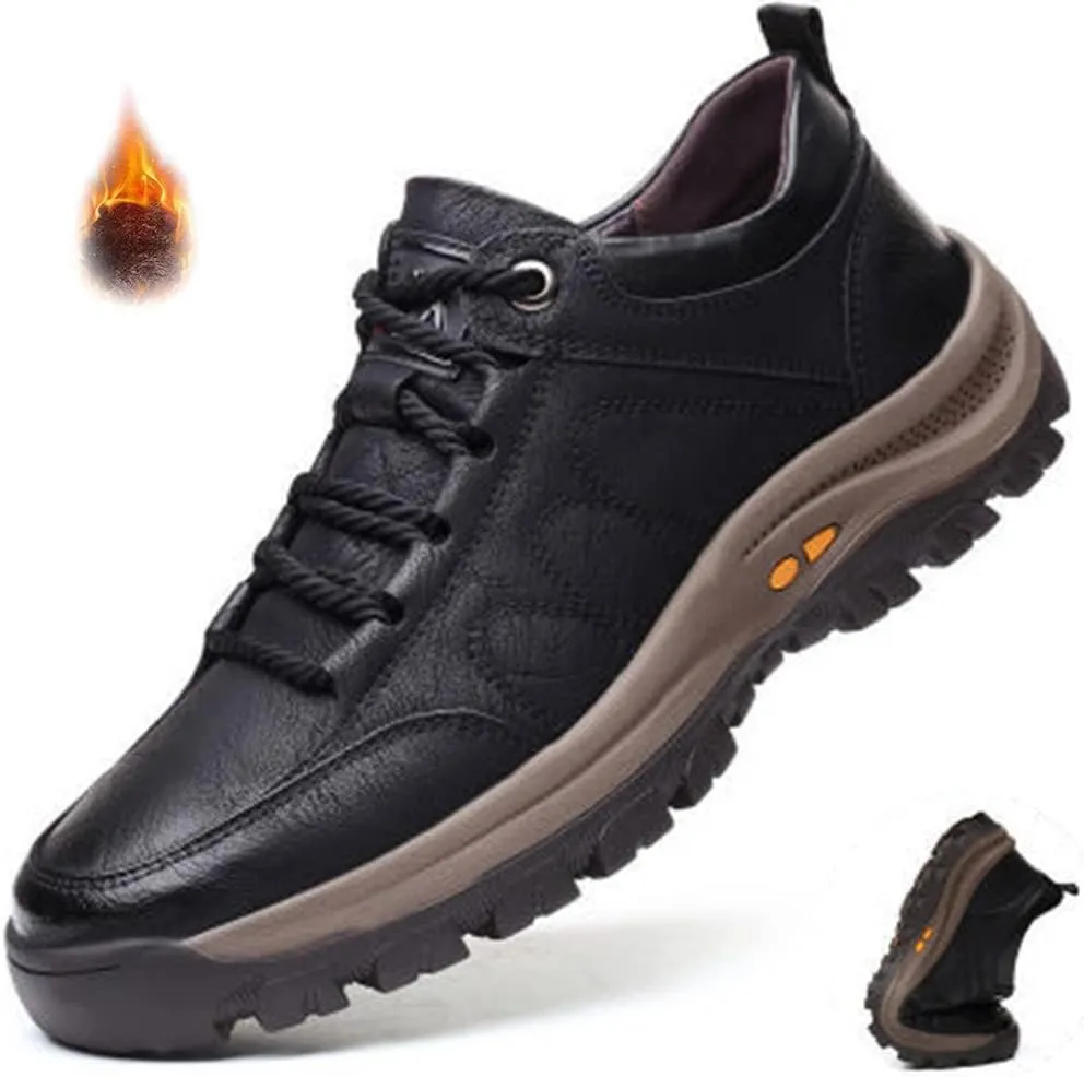 AngryMonkey Men Hiking Shoes Arch Support Anti-Fatigue Anti Slip Shock-Absorbing Outdoor Snow Warm Running Boots,Large Sizes 6 to 13 (Black&Cotton,10,Men,10)