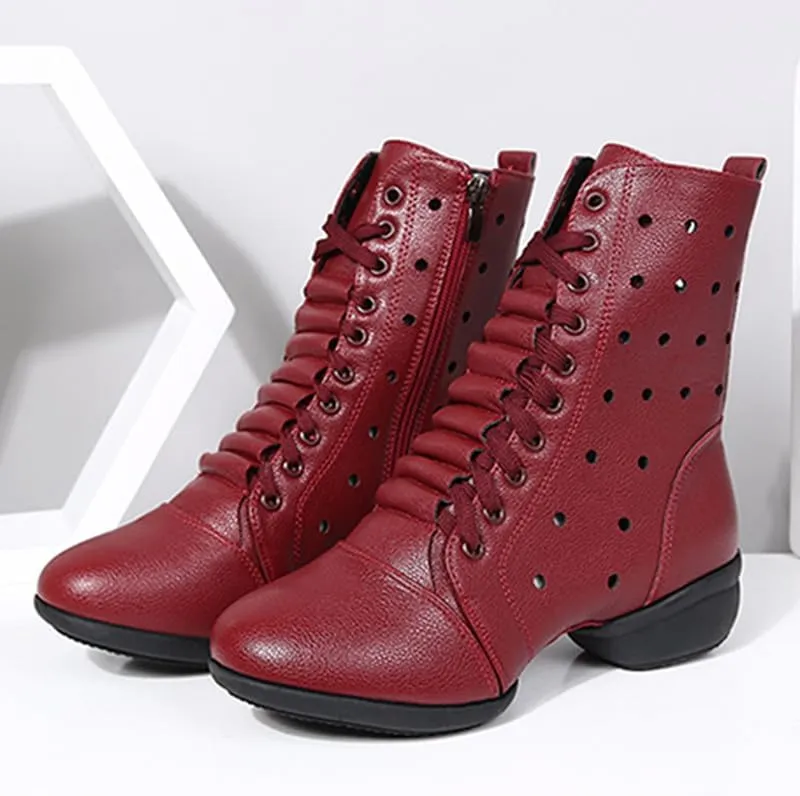 AOQUNFS Women's Dance Sneakers High Top Hollow Modern Dance Shoes Jazz Boots with Split Sole,Model 1817