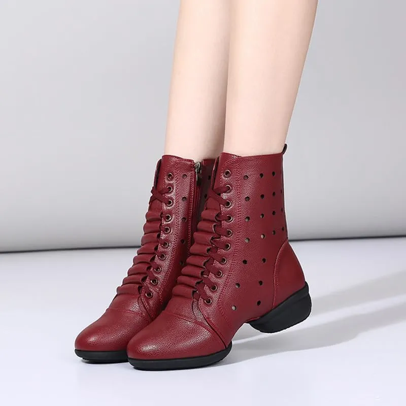 AOQUNFS Women's Dance Sneakers High Top Hollow Modern Dance Shoes Jazz Boots with Split Sole,Model 1817