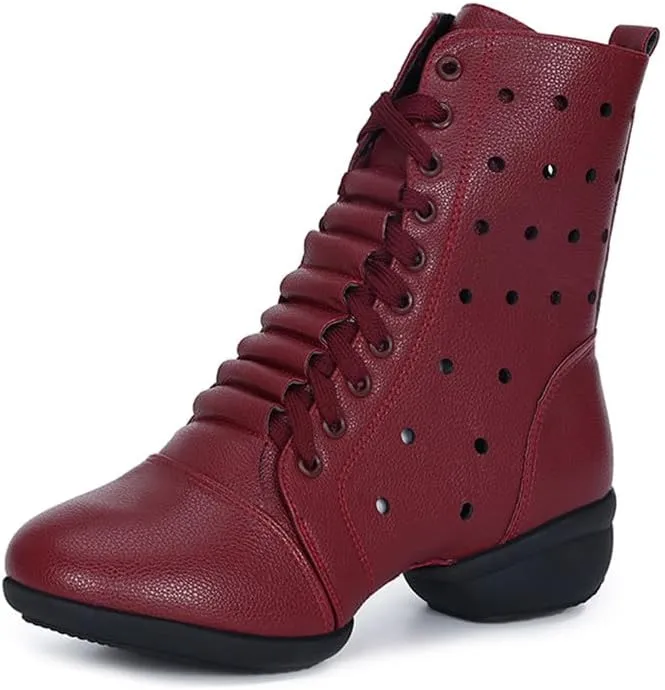 AOQUNFS Women's Dance Sneakers High Top Hollow Modern Dance Shoes Jazz Boots with Split Sole,Model 1817