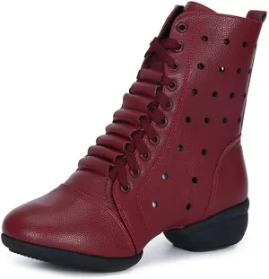 AOQUNFS Women's Dance Sneakers High Top Hollow Modern Dance Shoes Jazz Boots with Split Sole,Model 1817