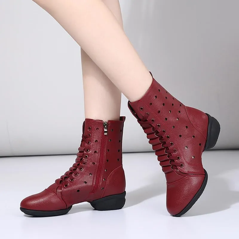AOQUNFS Women's Dance Sneakers High Top Hollow Modern Dance Shoes Jazz Boots with Split Sole,Model 1817