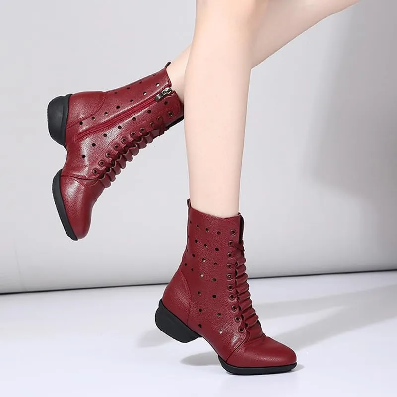 AOQUNFS Women's Dance Sneakers High Top Hollow Modern Dance Shoes Jazz Boots with Split Sole,Model 1817
