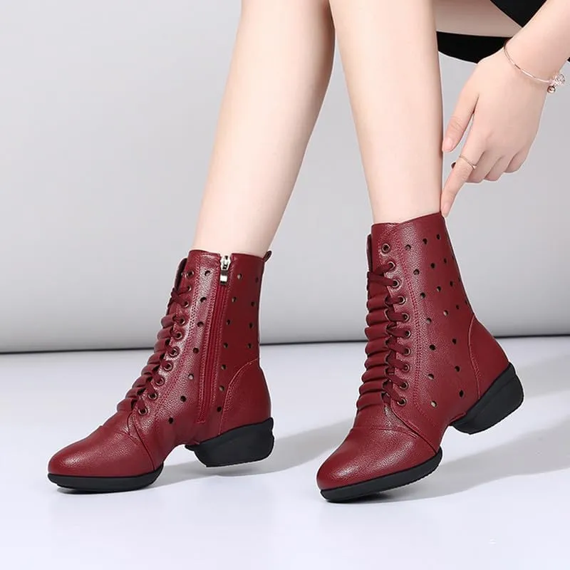 AOQUNFS Women's Dance Sneakers High Top Hollow Modern Dance Shoes Jazz Boots with Split Sole,Model 1817