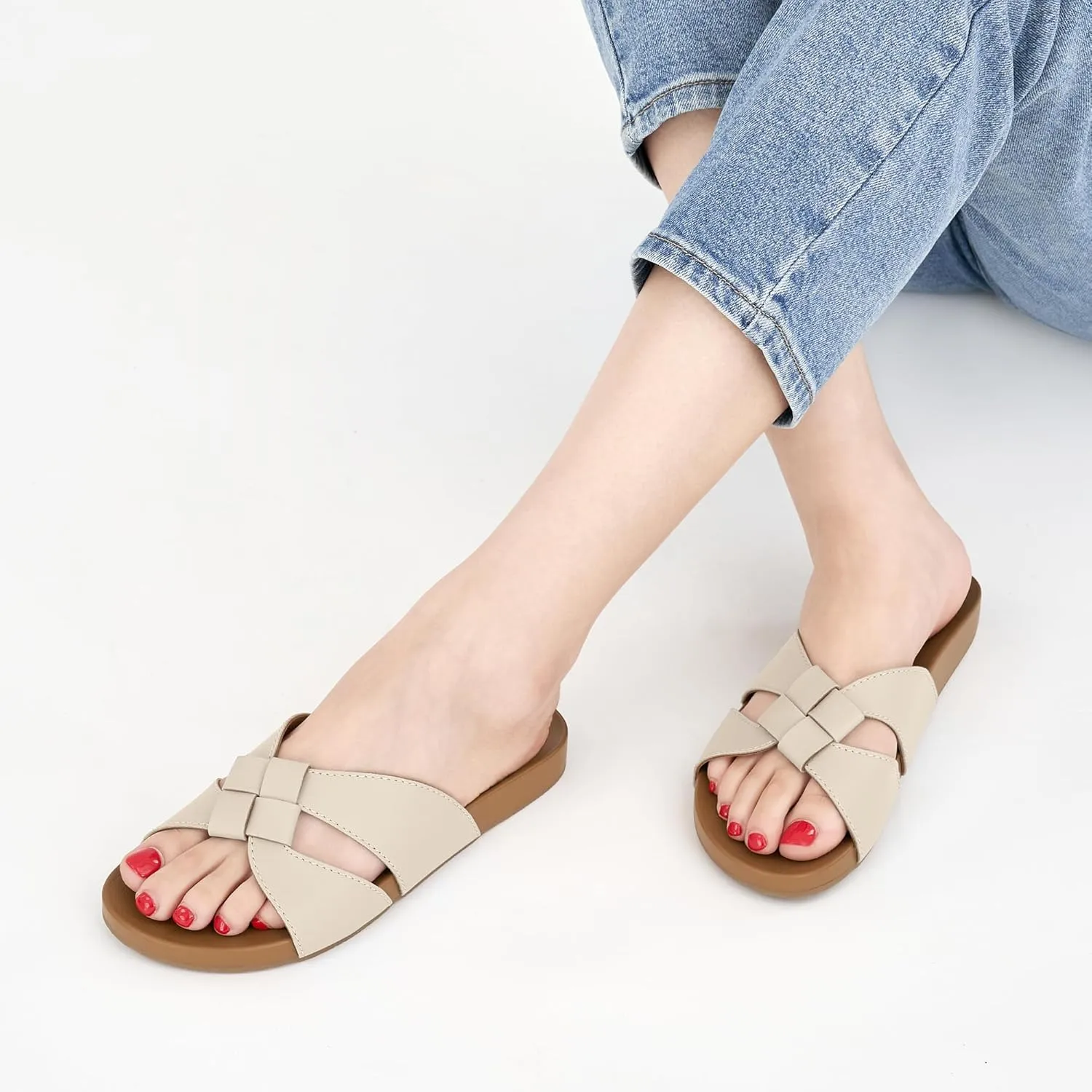 Arch Support Sandals for Women: Comfortable Dressy Summer Slides - Ladies Walking Beach Shoes Indoor Outdoor