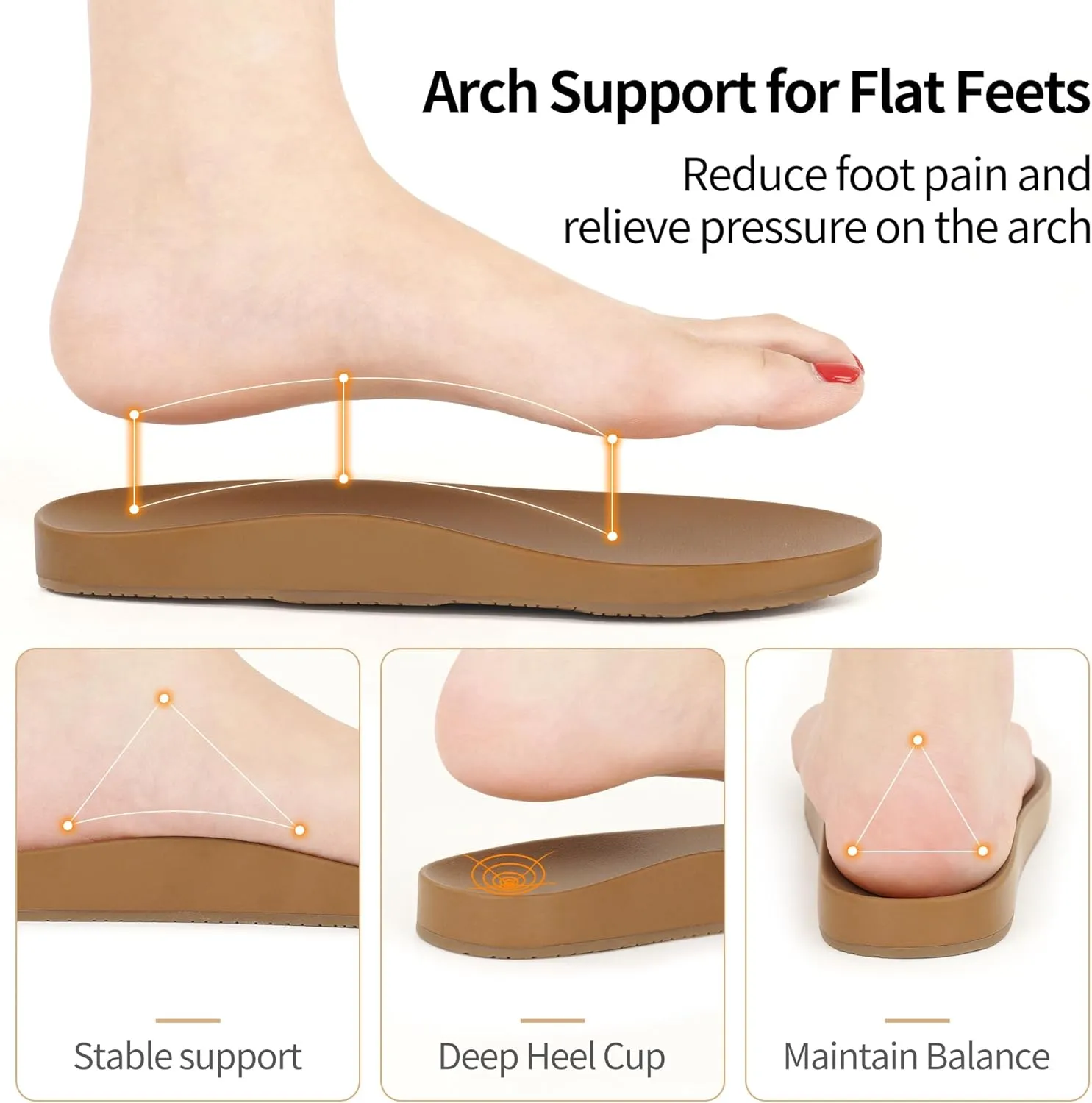 Arch Support Sandals for Women: Comfortable Dressy Summer Slides - Ladies Walking Beach Shoes Indoor Outdoor
