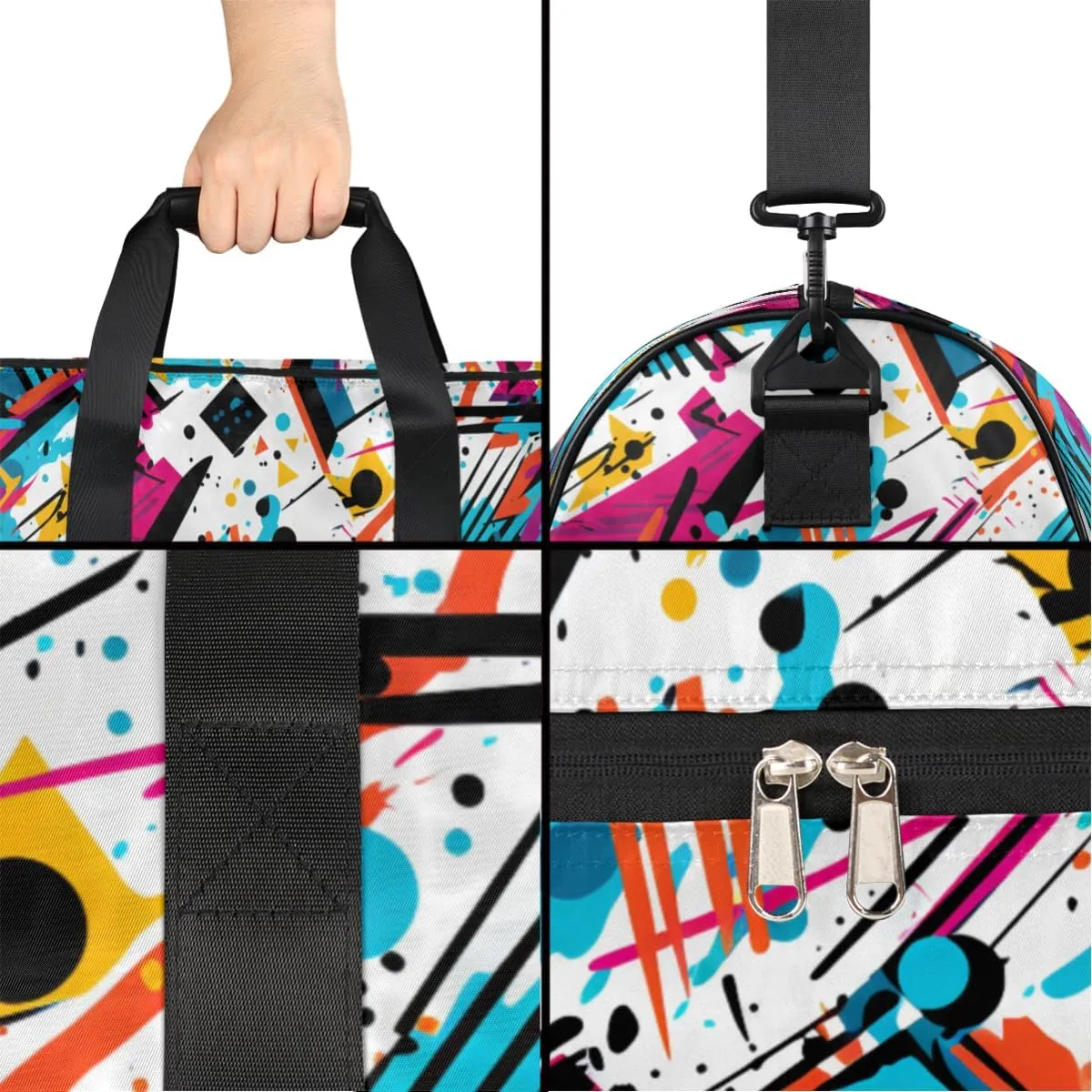 Art Colorful Travel Duffel Bag, Abstract Ink Print Sports Tote Gym Bag with Wet Pocket & Shoes Compartment Foldable Weekender Bag Workout Bag Carry on Luggage Handle Bag Overnight Bag for Women
