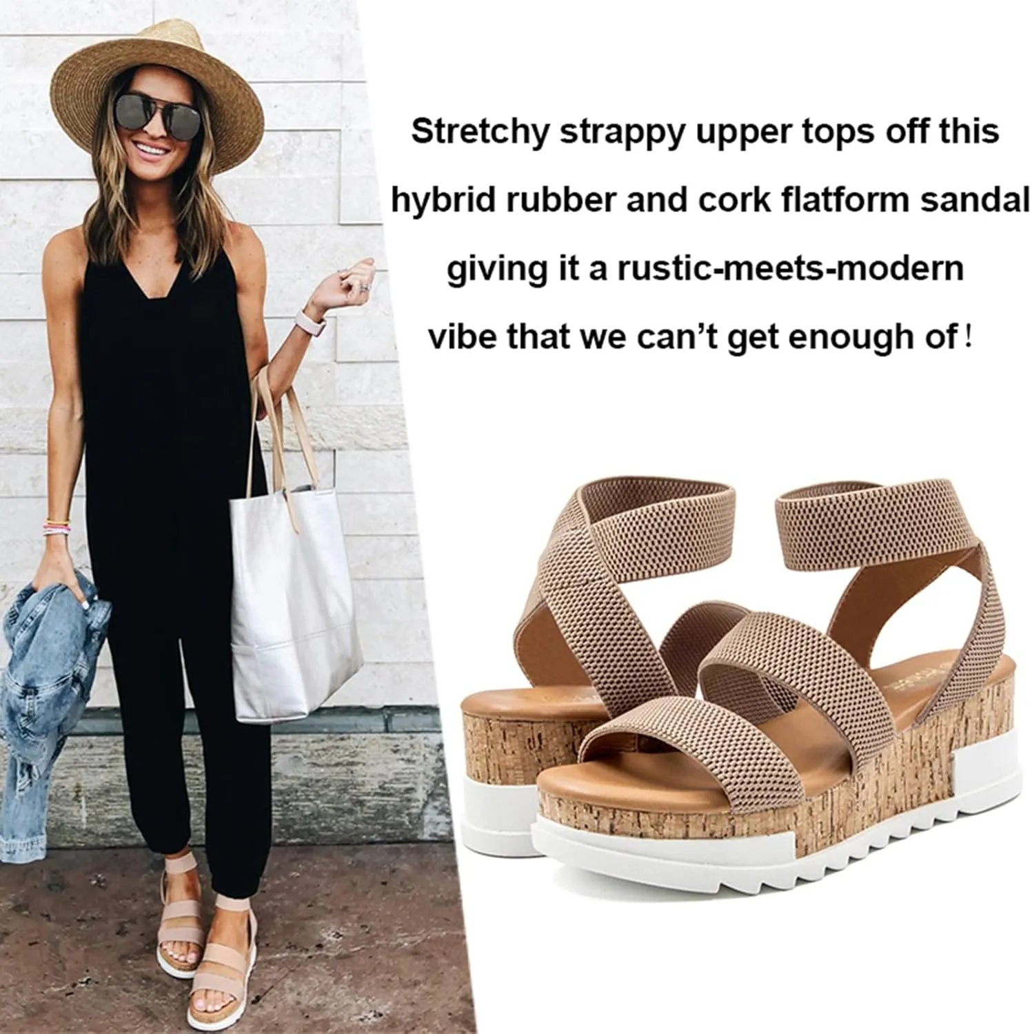 Athlefit Women's Wedge Sandals Platform Sandals Cork Elastic Strap Platform Sandals