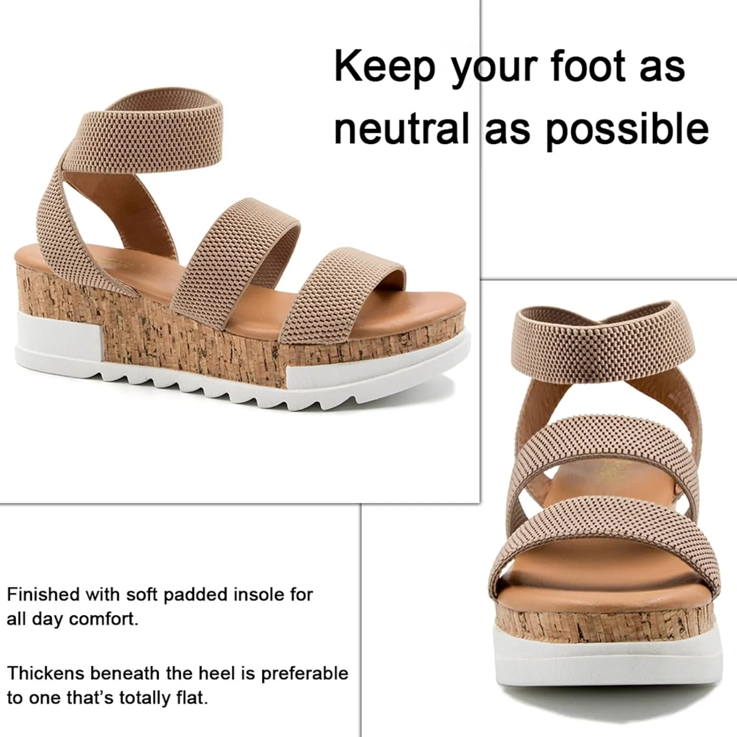 Athlefit Women's Wedge Sandals Platform Sandals Cork Elastic Strap Platform Sandals