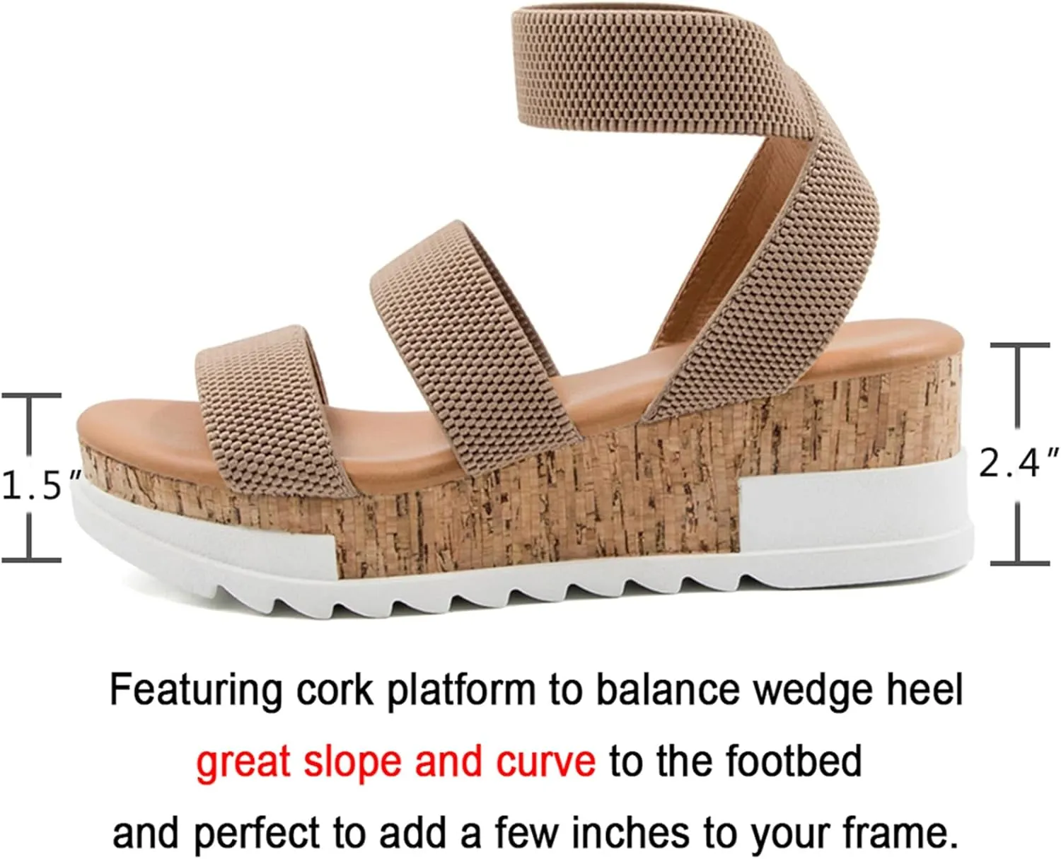 Athlefit Women's Wedge Sandals Platform Sandals Cork Elastic Strap Platform Sandals