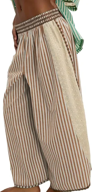 Athlisan Womens Summer Casual Loose Striped Wide Leg Lounge Pants Elastic Waist Palazzo Trousers