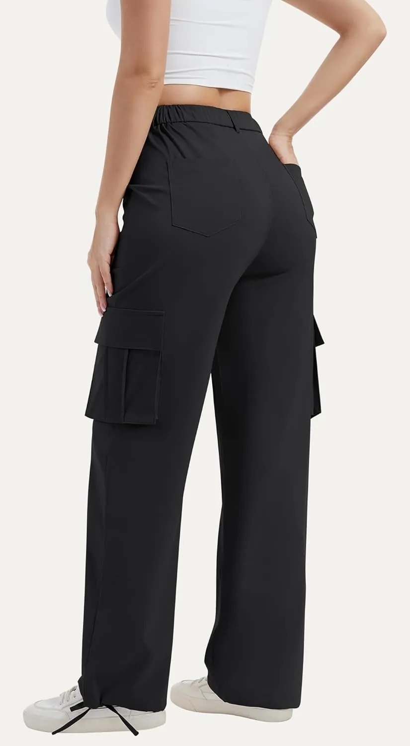 AVAMO Stretchy Cargo Pants for Women with Pockets High Waisted Baggy Wide Leg Y2K Lightweight Hiking Casual Streetwear