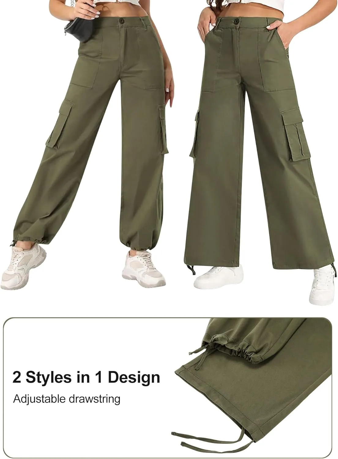AVAMO Stretchy Cargo Pants for Women with Pockets High Waisted Baggy Wide Leg Y2K Lightweight Hiking Casual Streetwear