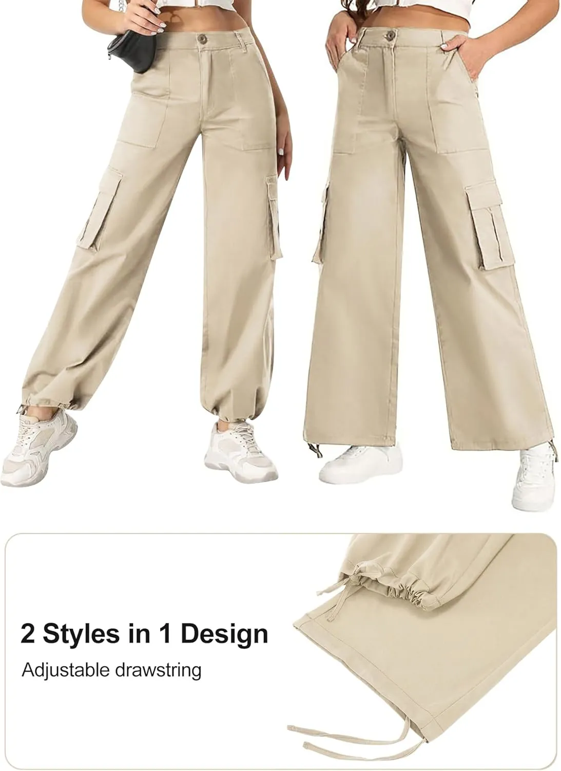 AVAMO Stretchy Cargo Pants for Women with Pockets High Waisted Baggy Wide Leg Y2K Lightweight Hiking Casual Streetwear