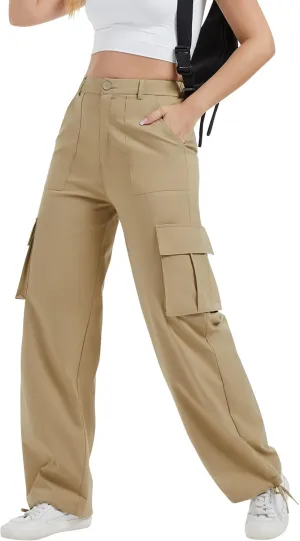 AVAMO Stretchy Cargo Pants for Women with Pockets High Waisted Baggy Wide Leg Y2K Lightweight Hiking Casual Streetwear