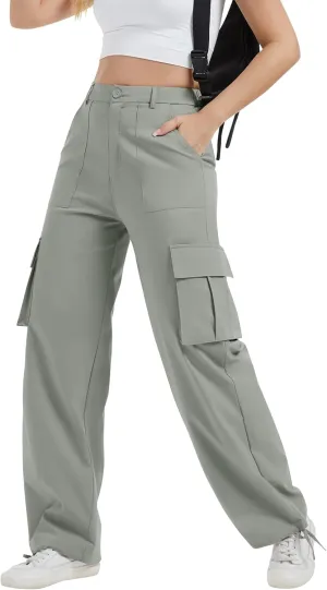 AVAMO Stretchy Cargo Pants for Women with Pockets High Waisted Baggy Wide Leg Y2K Lightweight Hiking Casual Streetwear