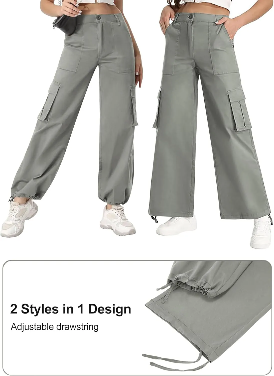 AVAMO Stretchy Cargo Pants for Women with Pockets High Waisted Baggy Wide Leg Y2K Lightweight Hiking Casual Streetwear