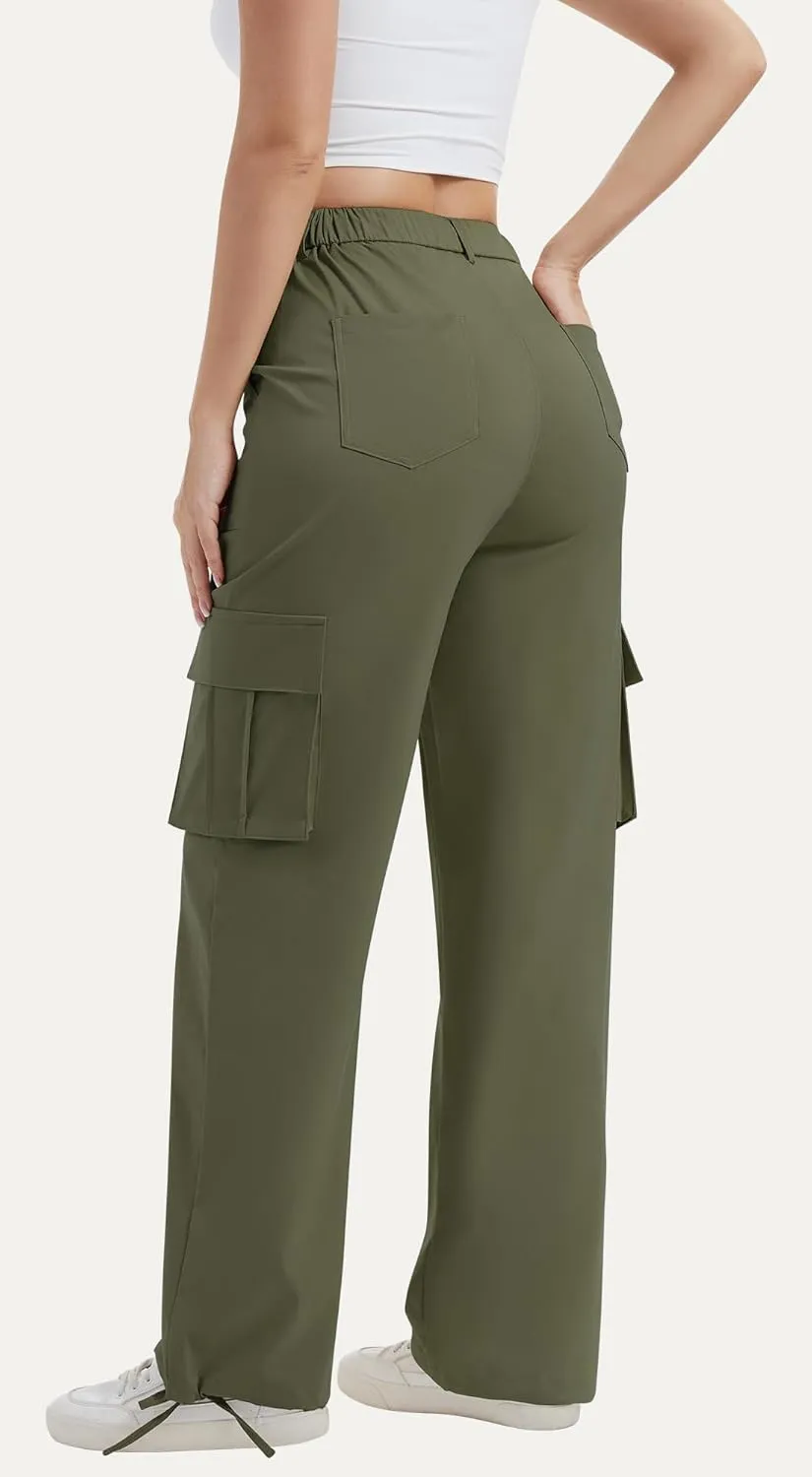 AVAMO Stretchy Cargo Pants for Women with Pockets High Waisted Baggy Wide Leg Y2K Lightweight Hiking Casual Streetwear