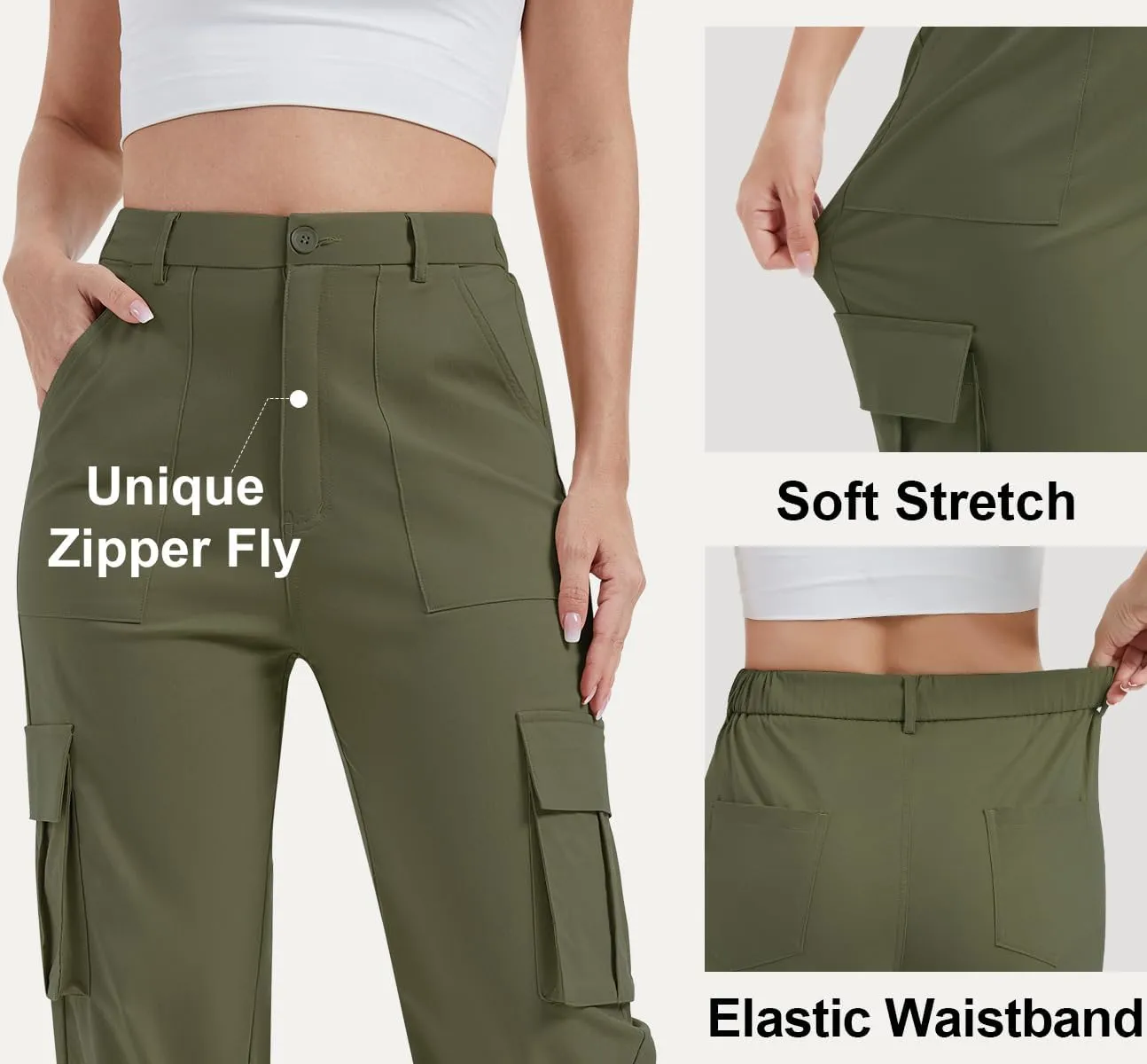 AVAMO Stretchy Cargo Pants for Women with Pockets High Waisted Baggy Wide Leg Y2K Lightweight Hiking Casual Streetwear