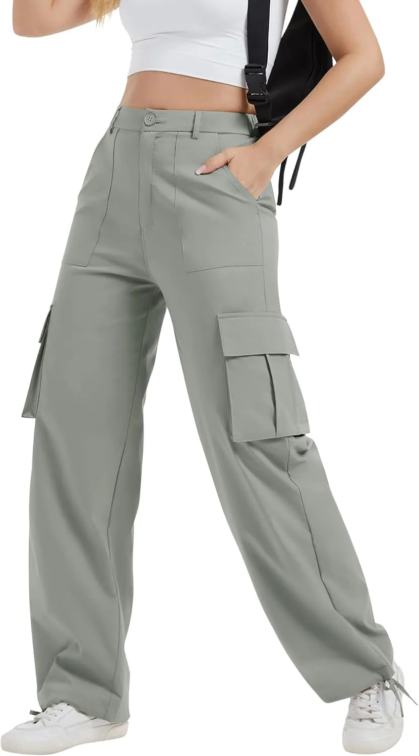 AVAMO Stretchy Cargo Pants for Women with Pockets High Waisted Baggy Wide Leg Y2K Lightweight Hiking Casual Streetwear