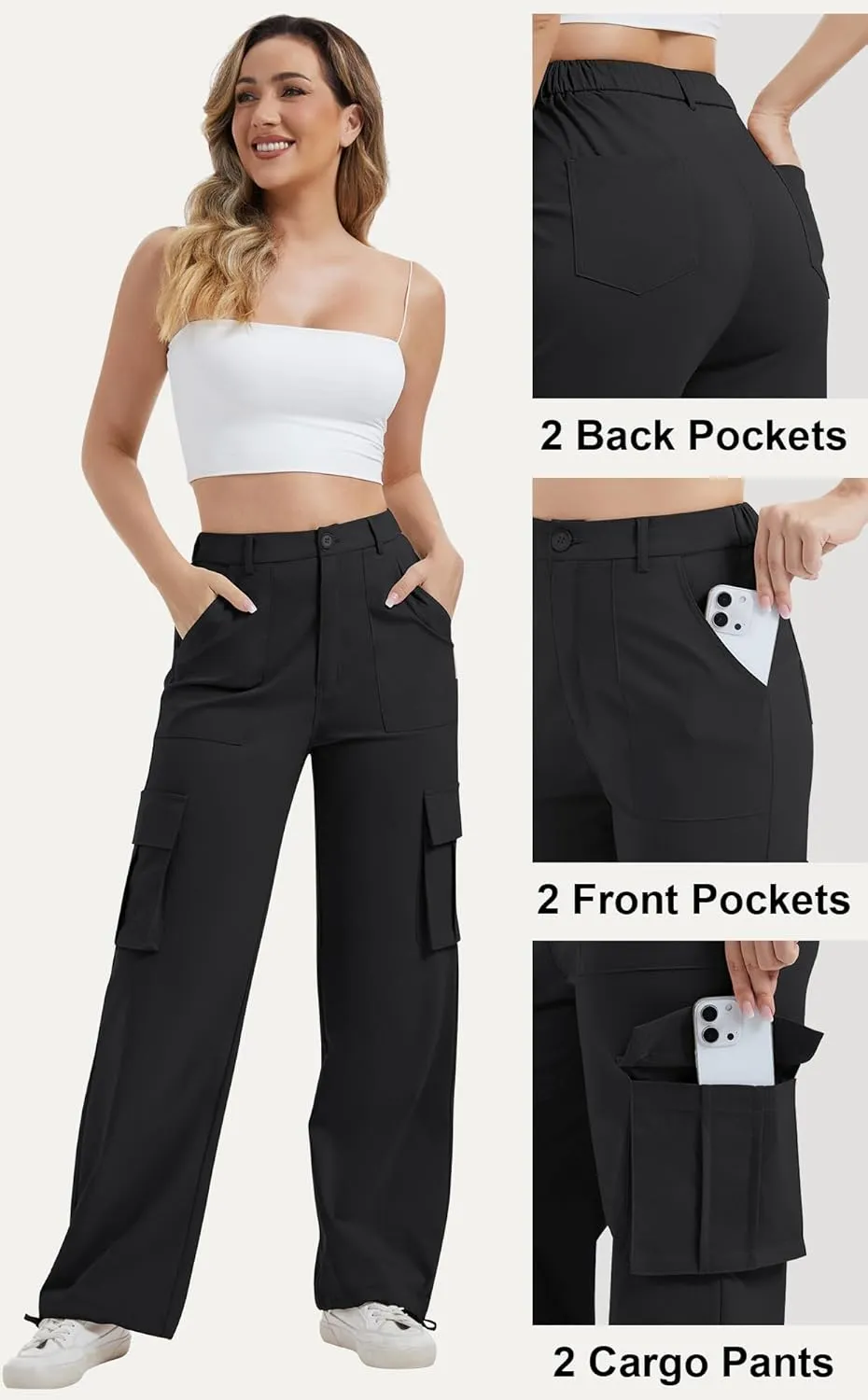 AVAMO Stretchy Cargo Pants for Women with Pockets High Waisted Baggy Wide Leg Y2K Lightweight Hiking Casual Streetwear
