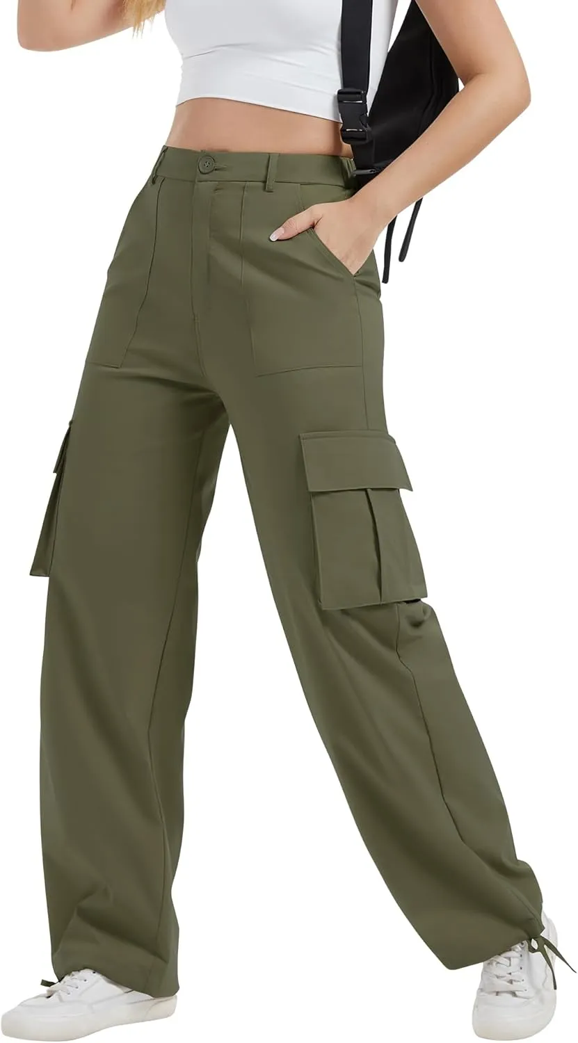 AVAMO Stretchy Cargo Pants for Women with Pockets High Waisted Baggy Wide Leg Y2K Lightweight Hiking Casual Streetwear