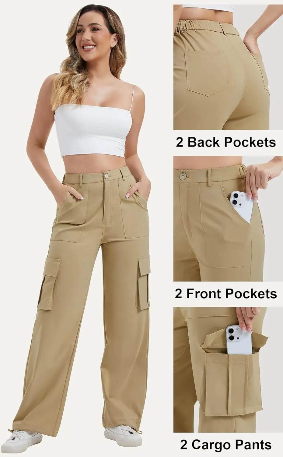 AVAMO Stretchy Cargo Pants for Women with Pockets High Waisted Baggy Wide Leg Y2K Lightweight Hiking Casual Streetwear