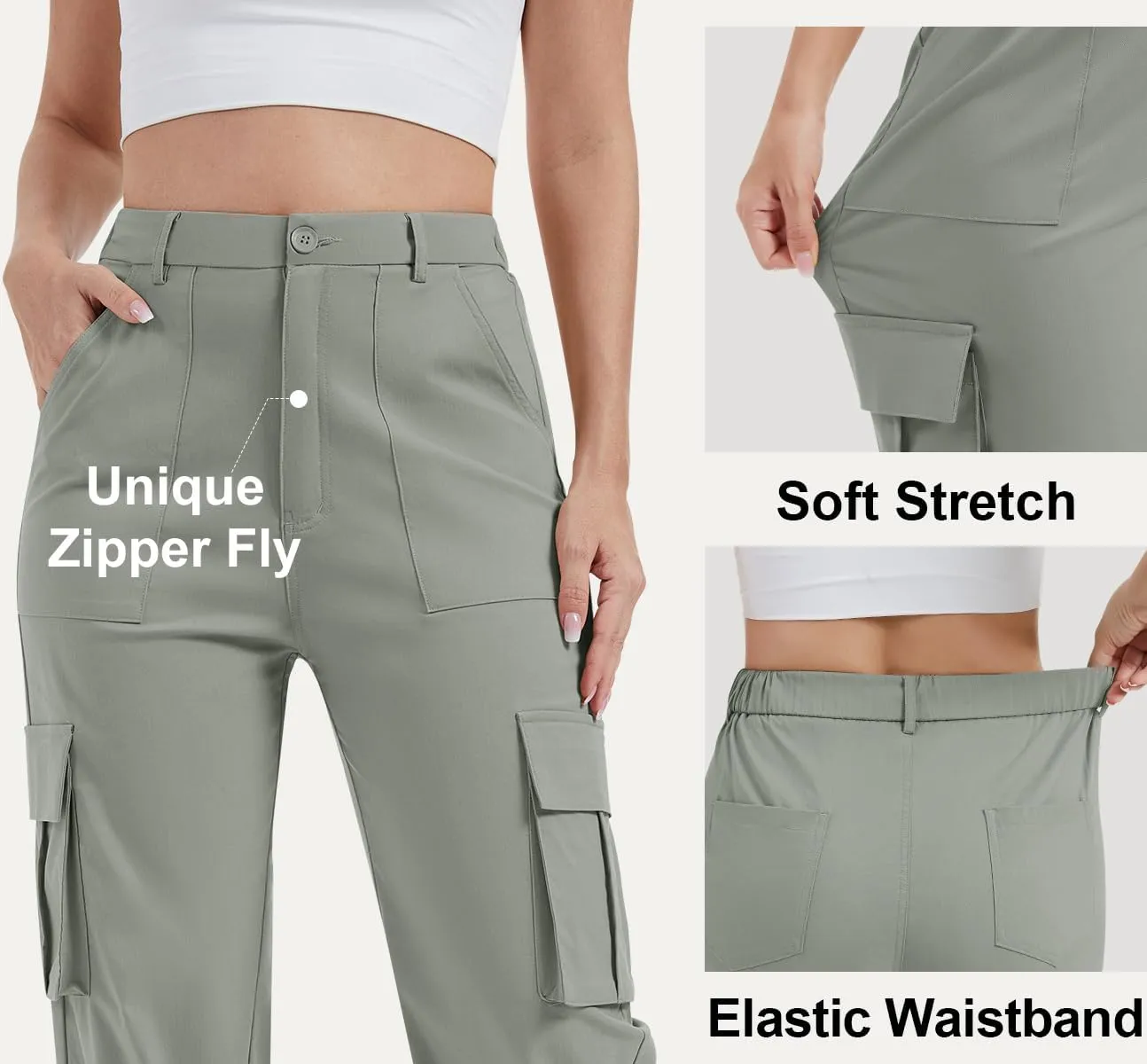 AVAMO Stretchy Cargo Pants for Women with Pockets High Waisted Baggy Wide Leg Y2K Lightweight Hiking Casual Streetwear