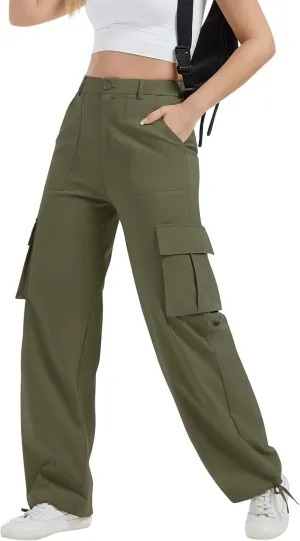AVAMO Stretchy Cargo Pants for Women with Pockets High Waisted Baggy Wide Leg Y2K Lightweight Hiking Casual Streetwear