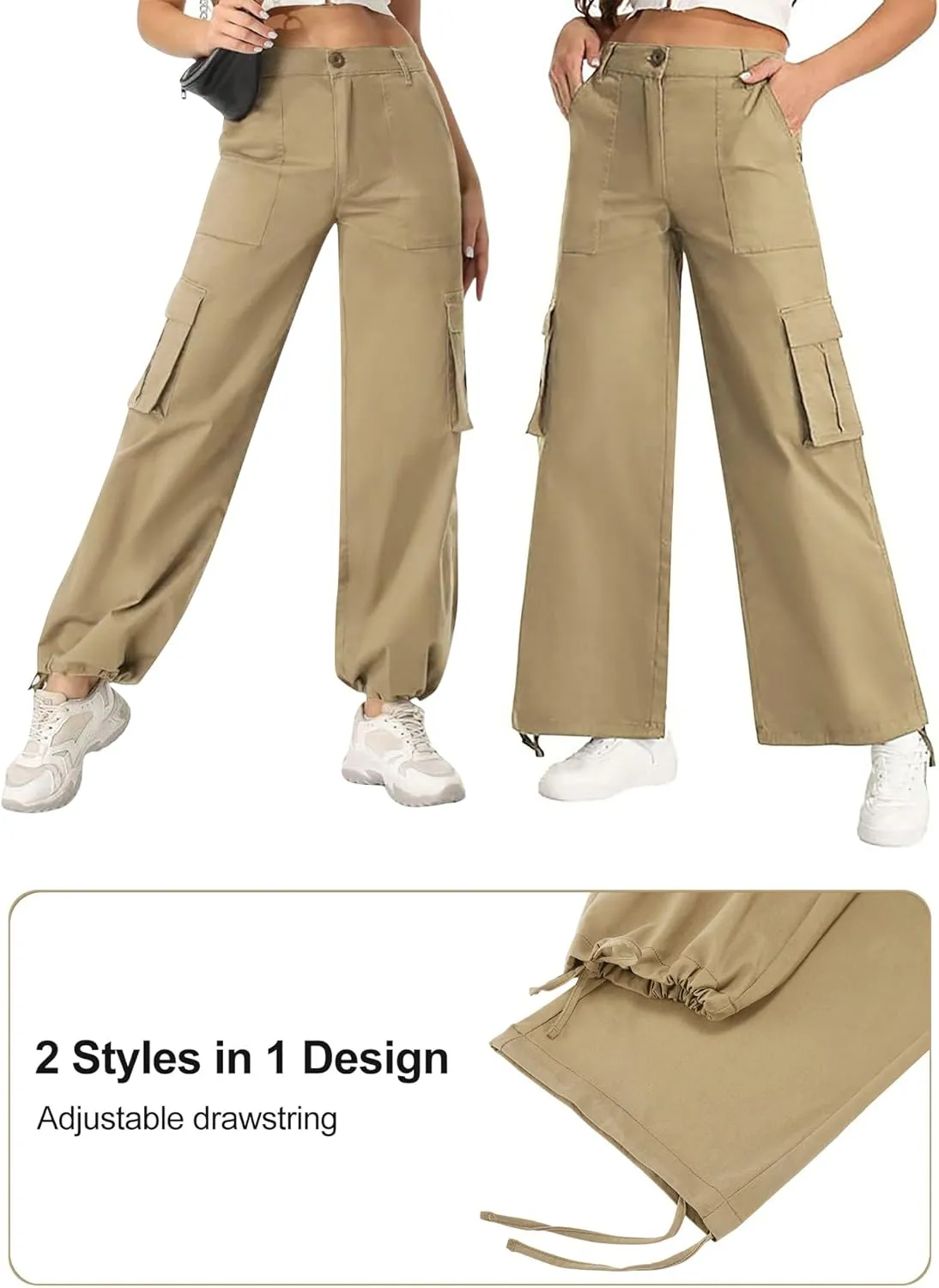 AVAMO Stretchy Cargo Pants for Women with Pockets High Waisted Baggy Wide Leg Y2K Lightweight Hiking Casual Streetwear