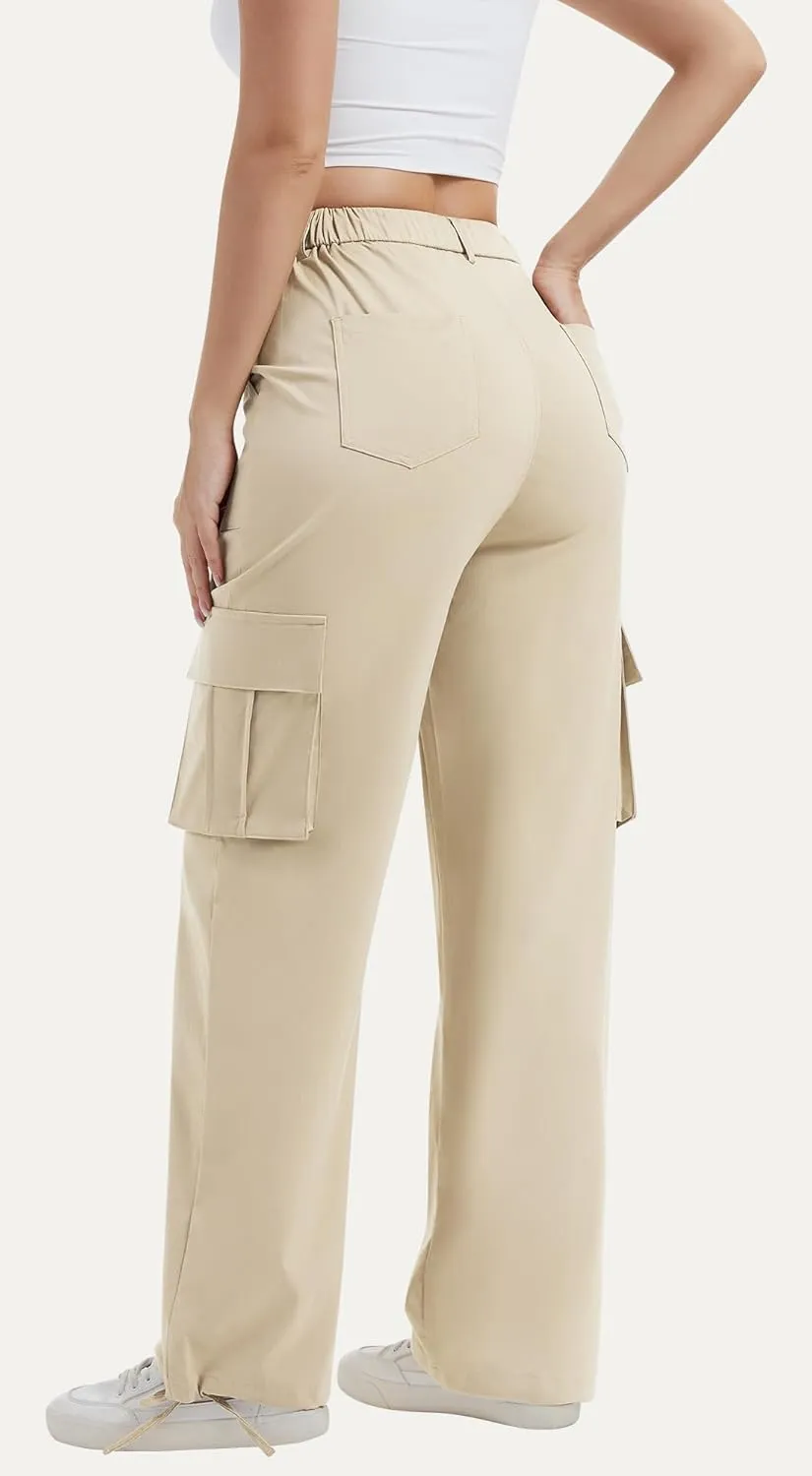AVAMO Stretchy Cargo Pants for Women with Pockets High Waisted Baggy Wide Leg Y2K Lightweight Hiking Casual Streetwear