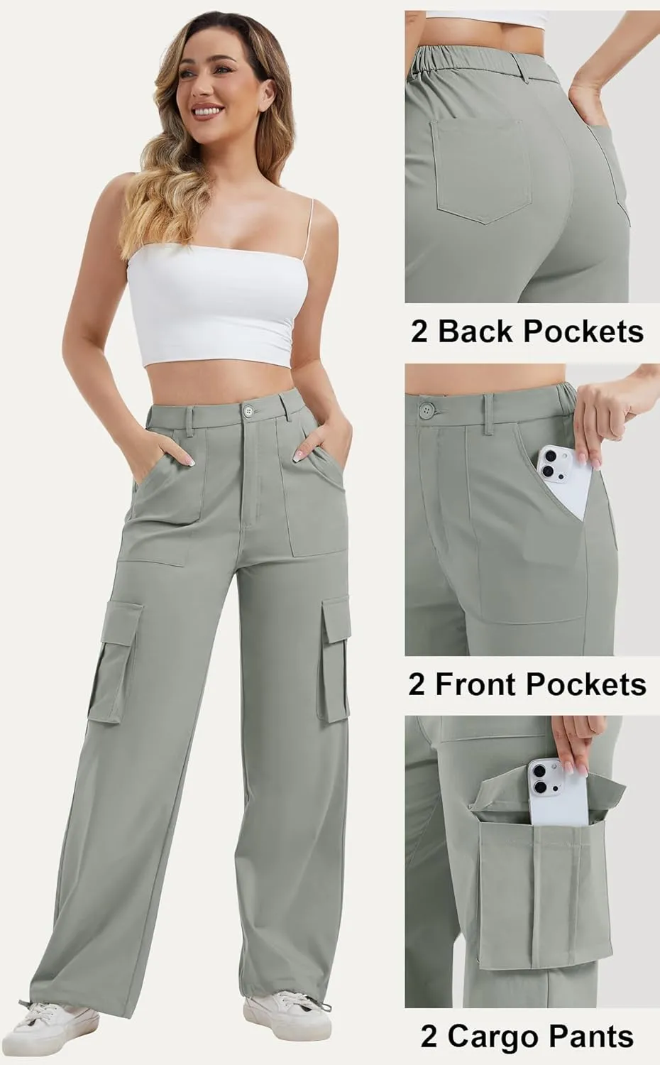 AVAMO Stretchy Cargo Pants for Women with Pockets High Waisted Baggy Wide Leg Y2K Lightweight Hiking Casual Streetwear