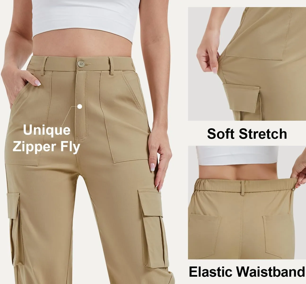 AVAMO Stretchy Cargo Pants for Women with Pockets High Waisted Baggy Wide Leg Y2K Lightweight Hiking Casual Streetwear