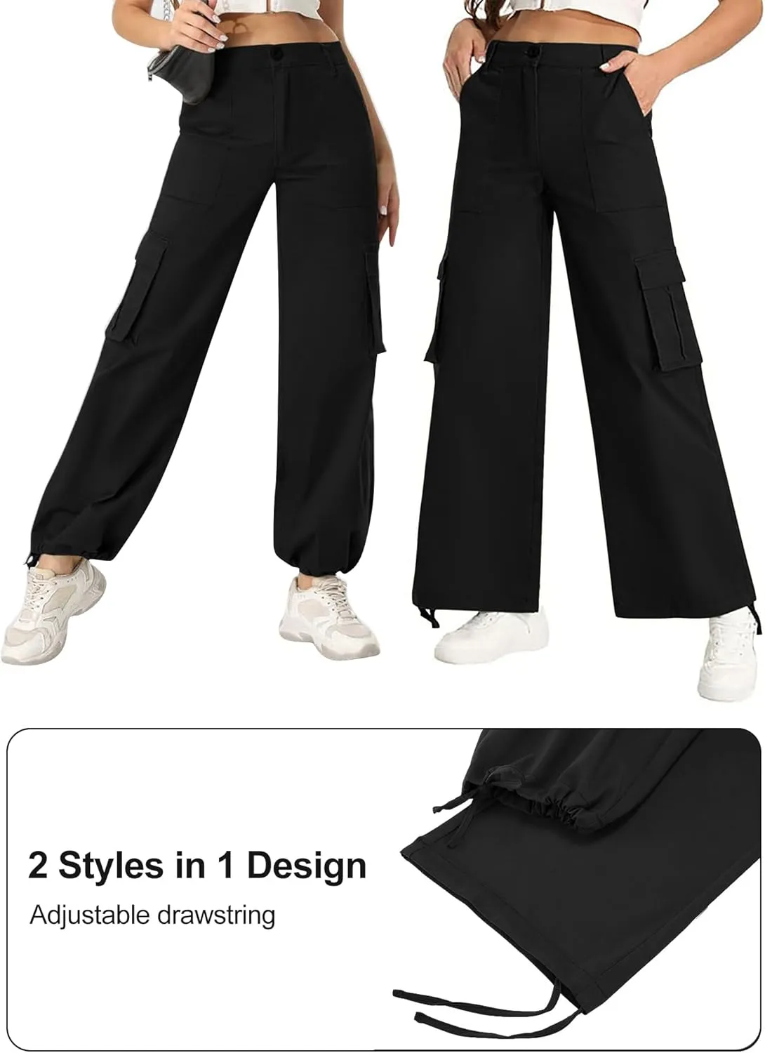 AVAMO Stretchy Cargo Pants for Women with Pockets High Waisted Baggy Wide Leg Y2K Lightweight Hiking Casual Streetwear
