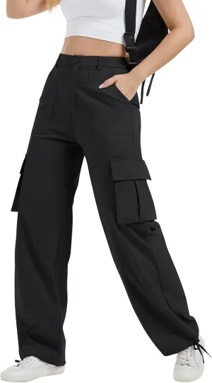 AVAMO Stretchy Cargo Pants for Women with Pockets High Waisted Baggy Wide Leg Y2K Lightweight Hiking Casual Streetwear