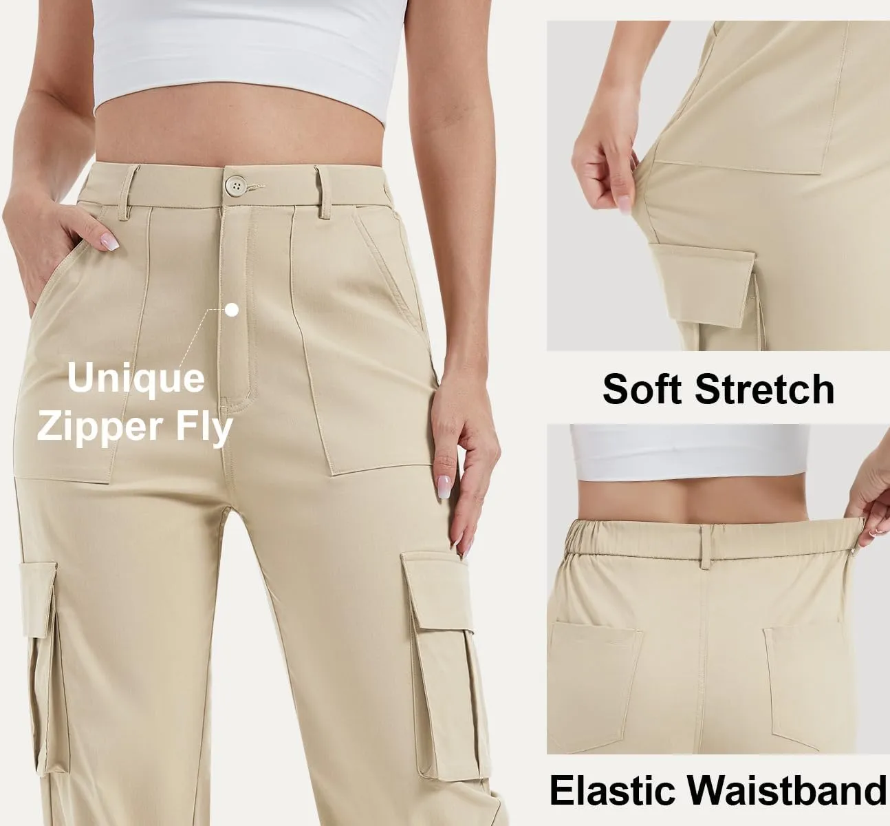 AVAMO Stretchy Cargo Pants for Women with Pockets High Waisted Baggy Wide Leg Y2K Lightweight Hiking Casual Streetwear