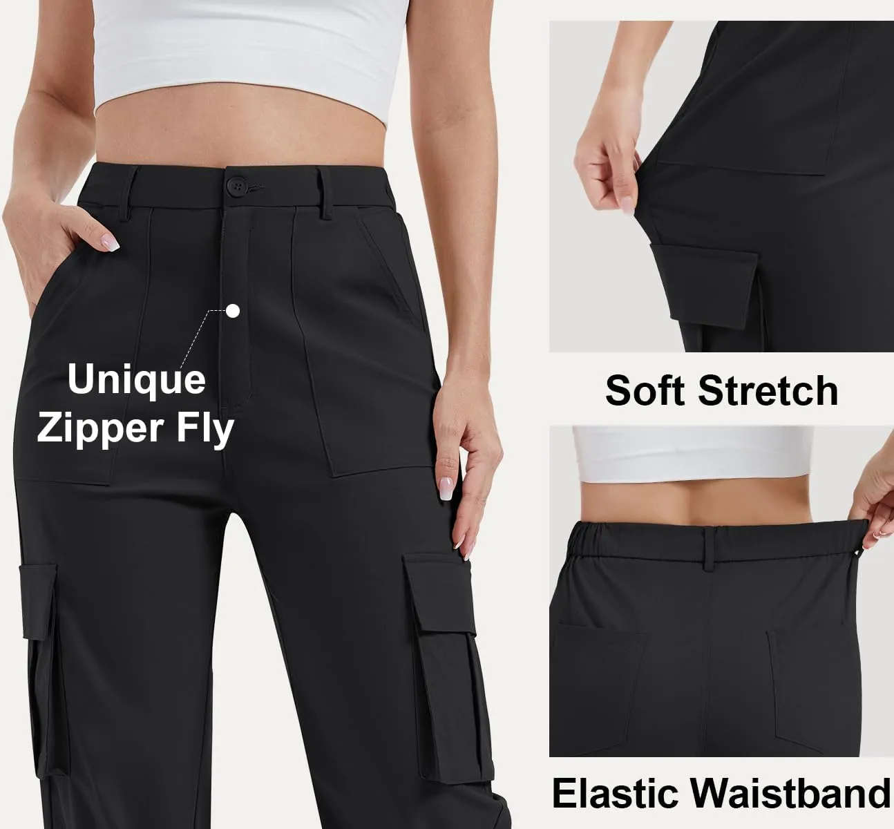 AVAMO Stretchy Cargo Pants for Women with Pockets High Waisted Baggy Wide Leg Y2K Lightweight Hiking Casual Streetwear