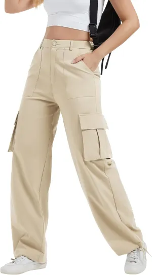 AVAMO Stretchy Cargo Pants for Women with Pockets High Waisted Baggy Wide Leg Y2K Lightweight Hiking Casual Streetwear