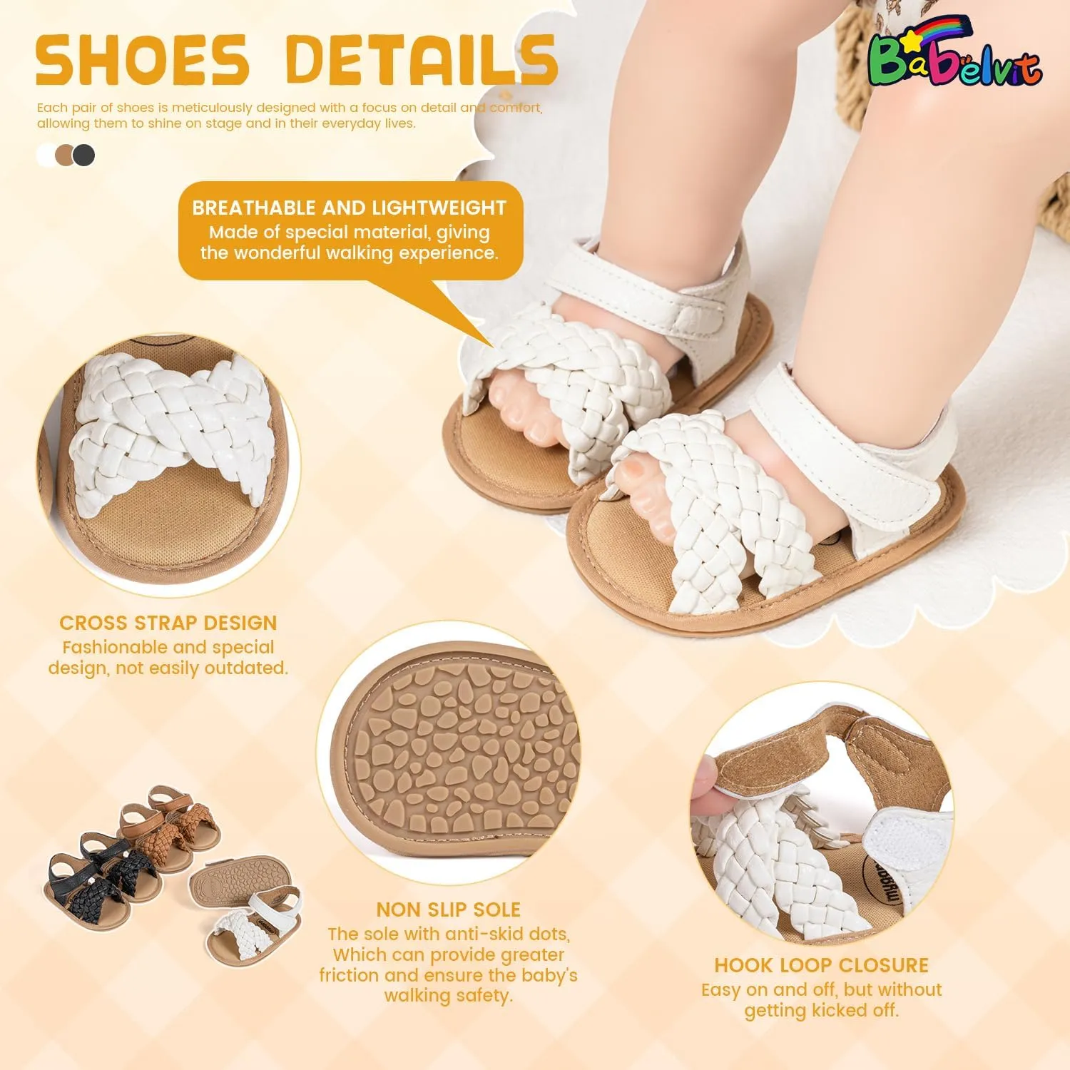 Babelvit Infant Baby Girl Boy Sandals Comfort Premium Summer Outdoor Casual Beach Shoes with Flower Bowknot Anti Slip Rubber Sole Newborn Toddler Prewalker First Walking Shoes
