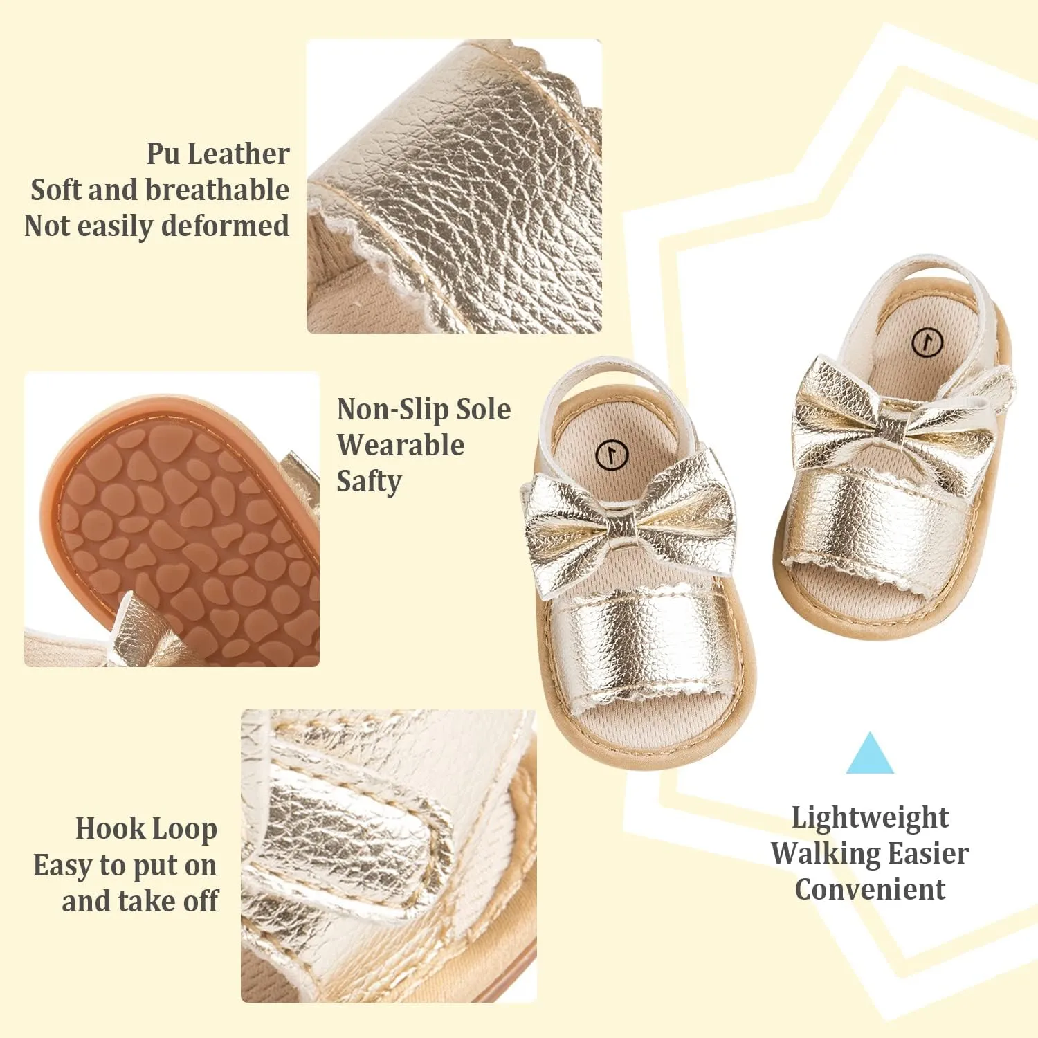 Babelvit Infant Baby Girl Boy Sandals Comfort Premium Summer Outdoor Casual Beach Shoes with Flower Bowknot Anti Slip Rubber Sole Newborn Toddler Prewalker First Walking Shoes