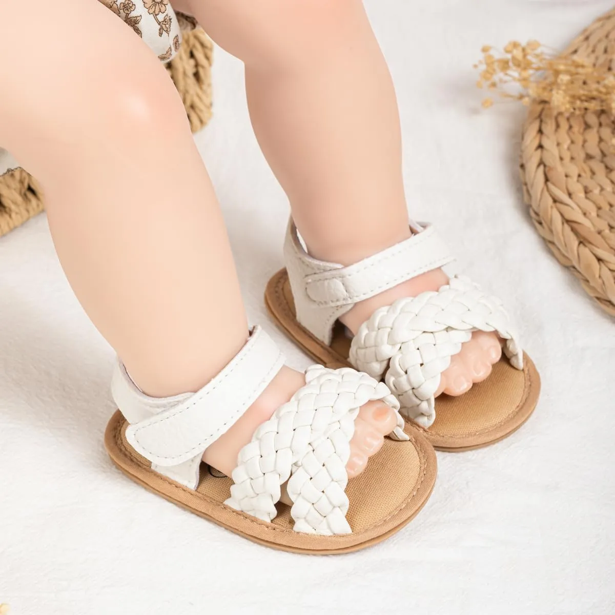 Babelvit Infant Baby Girl Boy Sandals Comfort Premium Summer Outdoor Casual Beach Shoes with Flower Bowknot Anti Slip Rubber Sole Newborn Toddler Prewalker First Walking Shoes