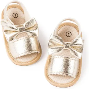 Babelvit Infant Baby Girl Boy Sandals Comfort Premium Summer Outdoor Casual Beach Shoes with Flower Bowknot Anti Slip Rubber Sole Newborn Toddler Prewalker First Walking Shoes