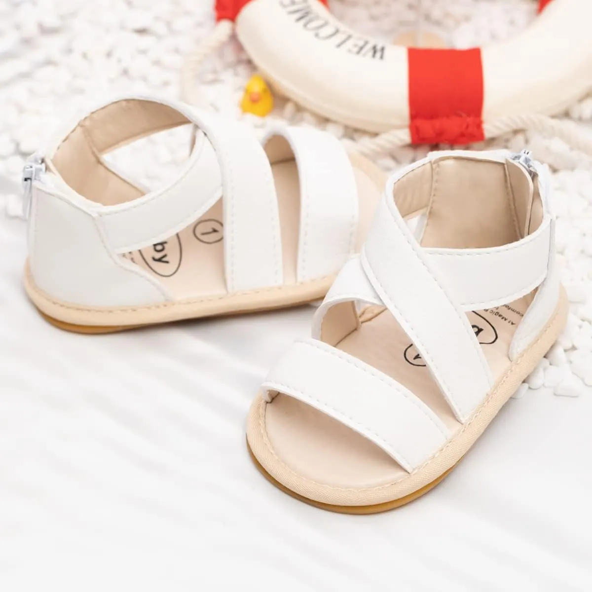 Babelvit Infant Baby Girl Boy Sandals Comfort Premium Summer Outdoor Casual Beach Shoes with Flower Bowknot Anti Slip Rubber Sole Newborn Toddler Prewalker First Walking Shoes