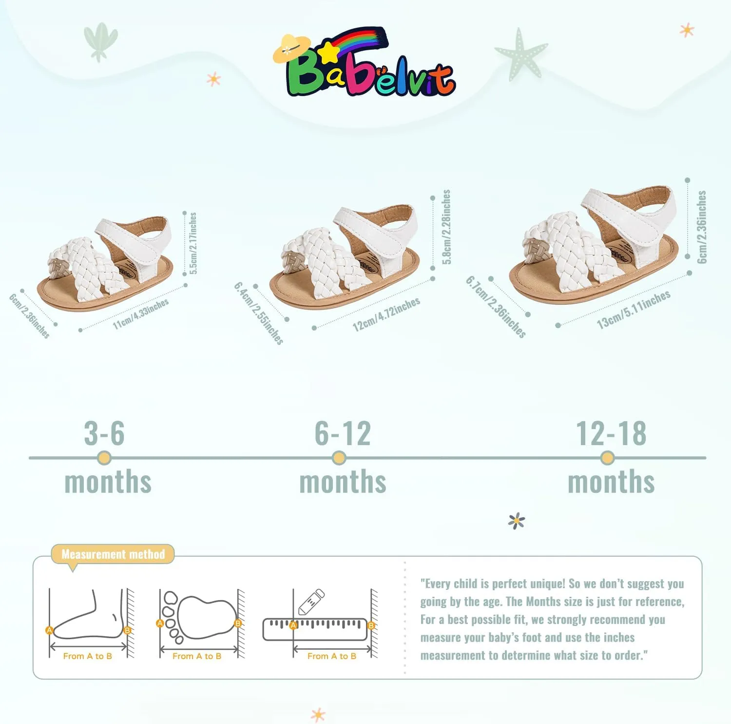 Babelvit Infant Baby Girl Boy Sandals Comfort Premium Summer Outdoor Casual Beach Shoes with Flower Bowknot Anti Slip Rubber Sole Newborn Toddler Prewalker First Walking Shoes