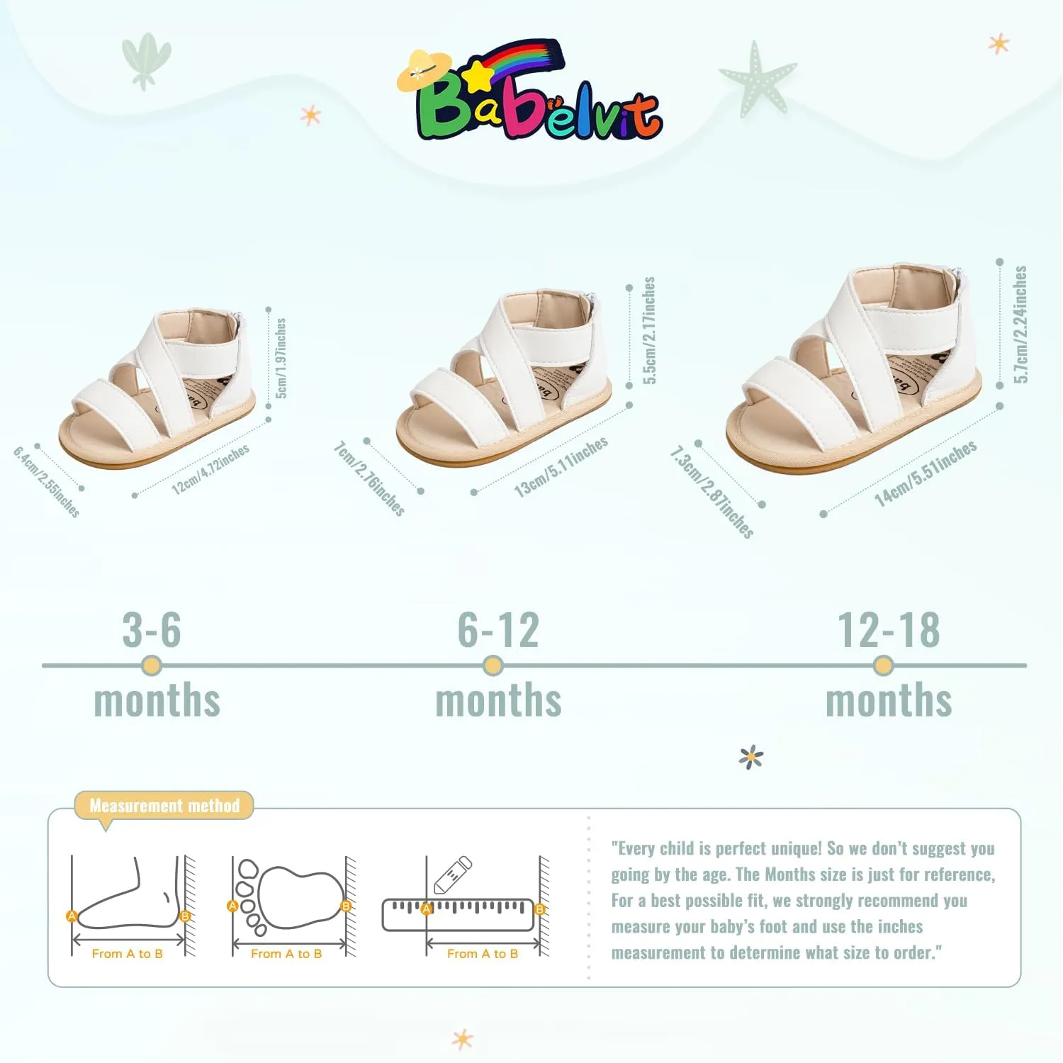 Babelvit Infant Baby Girl Boy Sandals Comfort Premium Summer Outdoor Casual Beach Shoes with Flower Bowknot Anti Slip Rubber Sole Newborn Toddler Prewalker First Walking Shoes