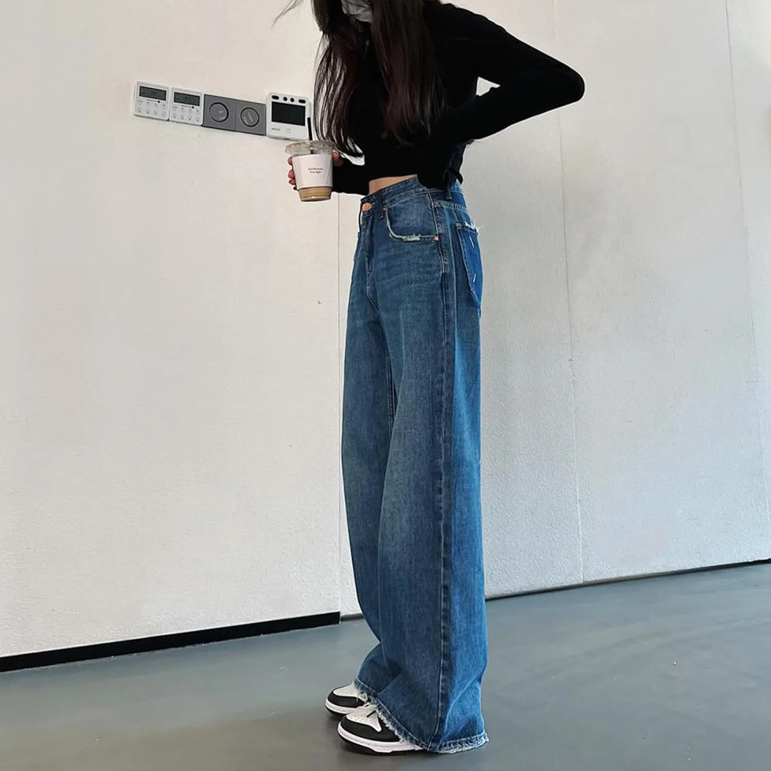 Baggy Jeans for Women Y2K Low Rise High Street Boyfriend Pants Vintage Teen Girls Hiphop Wide Leg Denim Trousers