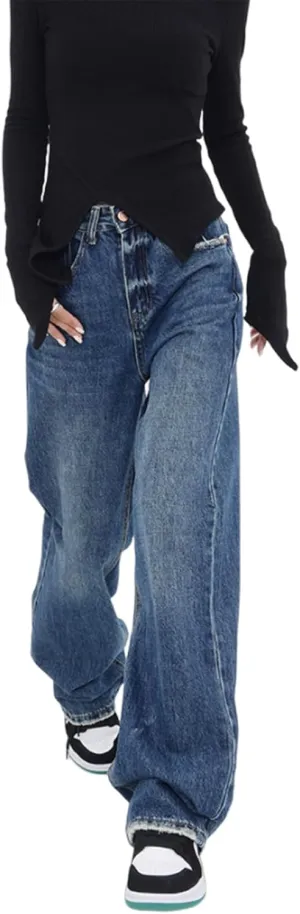 Baggy Jeans for Women Y2K Low Rise High Street Boyfriend Pants Vintage Teen Girls Hiphop Wide Leg Denim Trousers