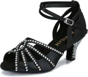 Ballroom Rhinestone Dance Shoes Women Latin Salsa Bachata Social Dancing Sandals L6885