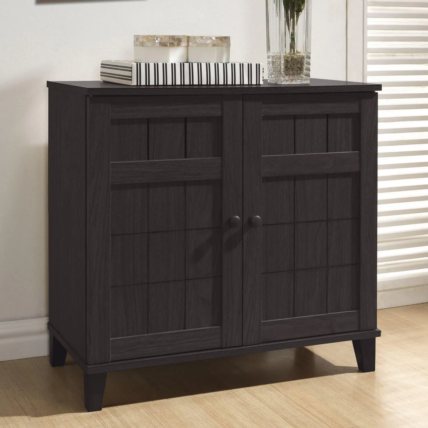 Baxton Studio Glidden Dark Brown Wood Modern Shoe Cabinet (Short)